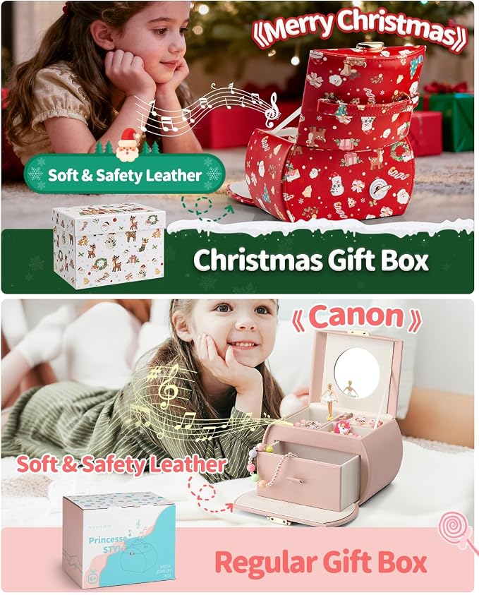 VLANDO Kids Musical Jewelry Box for Girls with Drawer, Music Box with Ballerina and Stickers for Birthday Bedroom Decor, Valentines Day Gifts for Daughter Girls Kids - Pink - Image 6