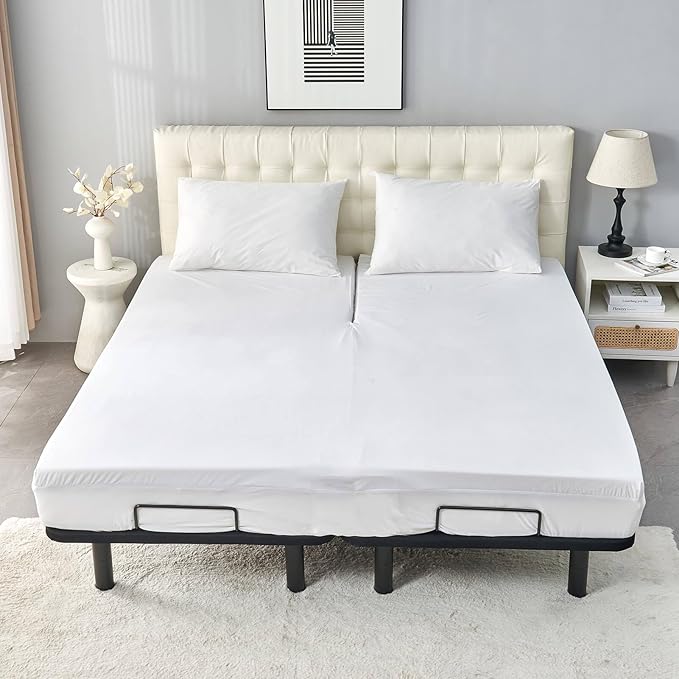28-30" Split from Top King Mattress Protector for Adjustable Bed Upper Flex Head Waterproof Matressprotector Ultra Soft Jersey Noiseless Fitted Matress Cover