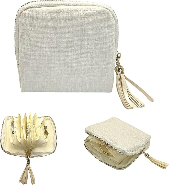 Small Travel Jewelry Case - Jewelry Travel Organizer Bag with Tassel Zipper for Bracelets, Necklaces, Bangles, Jewelry Organizer Storage Bag Gift for Women Girls - LJB001-Beige by ToLoveToLife