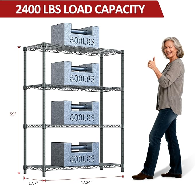 IZEUK Outdoor Metal Storage Shelving Unit, 4-Tier Heavy Duty Wire Rack Organizer with Rust-Resistant and Corrosion-Proof Coating (Grey, 17.7" D x 47.24" W x 59" H) - Image 3