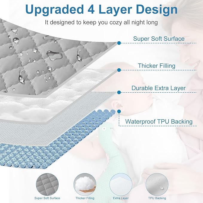 2Pack Waterproof Crib Mattress Protector,Cotton 52X28 Fitted Crib Sheets Crib Mattress Protector Sheets,Soft Toddler Bed Sheets,Washable Infant Fitted Baby Bed Sheets (Gray, 52X28inch)