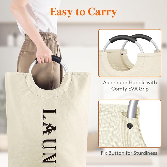Lifewit 100L 2-Pack Large Laundry Basket, Collapsible Laundry Hamper with Aluminum Handles, Waterproof Freestanding Dirty Clothes Hampers for Laundry Room Bedroom Dorm Bathroom, White - Image 3