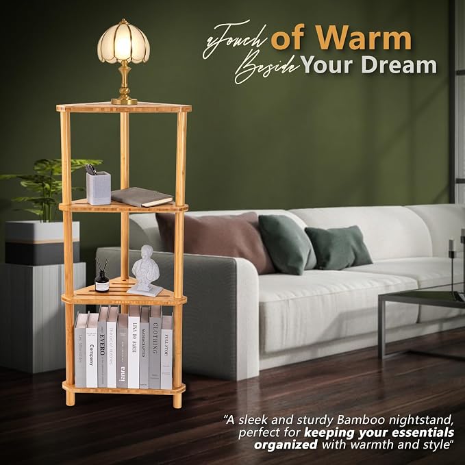 GUGIGP 4-Tier Corner Shower Caddy Stand Bamboo,Standing Corner Shower Shelf,Shower Organizer,Shower Storage Shlves,Waterproof & Durable,Space-Saving Design for Bathroom Kitchen or Living Room - Image 9