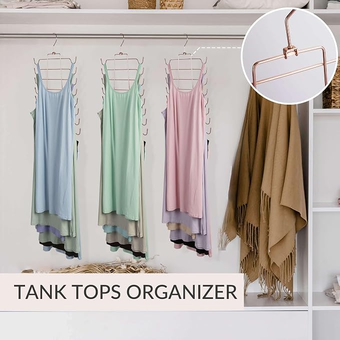 ZEDODIER 3 Pack Tank Top Hanger Space Saving, Bra Hangers for Closet Organizer, Hanging Bra Organizer Tank Tops Holder with 24 Hooks, Closet Organizers and Storage Small Space Solutions, Rose Gold - Image 3