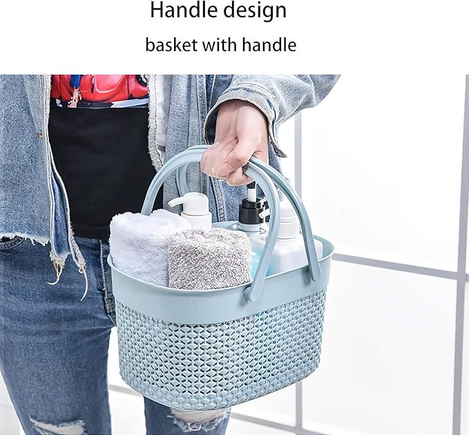 rejomiik Portable Shower Caddy Basket, Plastic Organizer Storage Tote with Handles Toiletry Bag Bin Box for Bathroom, College Dorm Room Essentials, Kitchen, Camp, Gym, Blue - Image 4