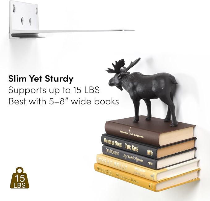 xympo Floating Invisible Bookshelf Wall Mounted (Set of 4) - Aluminum - Turn Books into Floating Shelves - Image 5