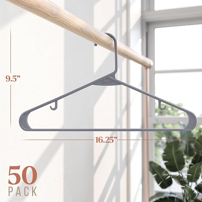Plastic Hangers 50 Pack Grey - Clothes Hangers - Makes The Perfect Coat Hanger and General Space Saving Hangers for Closet and New Apartment Essentials - Percheros Ganchos para Colgar Ropa Hangars - Image 2
