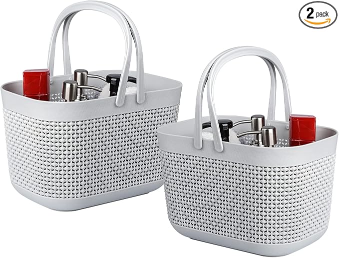 UUJOLY Portable Shower Caddy Basket Tote, Plastic Storage Basket with Handles Organizer Bins for Kitchen Bathroom College Dorm, Grey 2 Pack by UUJOLY