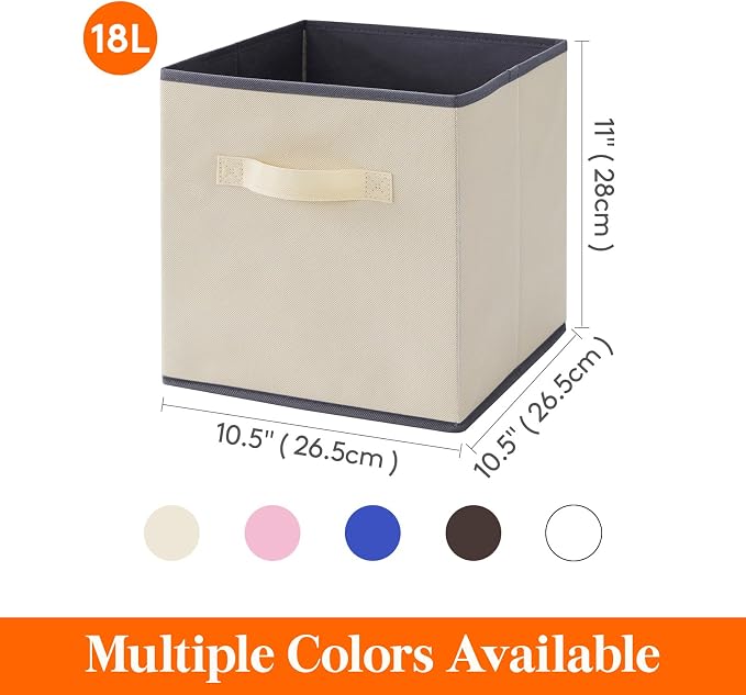 Lifewit Storage Cubes, Foldable Decorative Fabric Storage Baskets for Organizing Home Organizers with Handles for Shelves, Closet, 11 Inch Bins, 18L Beige, 12 Packs - Image 5