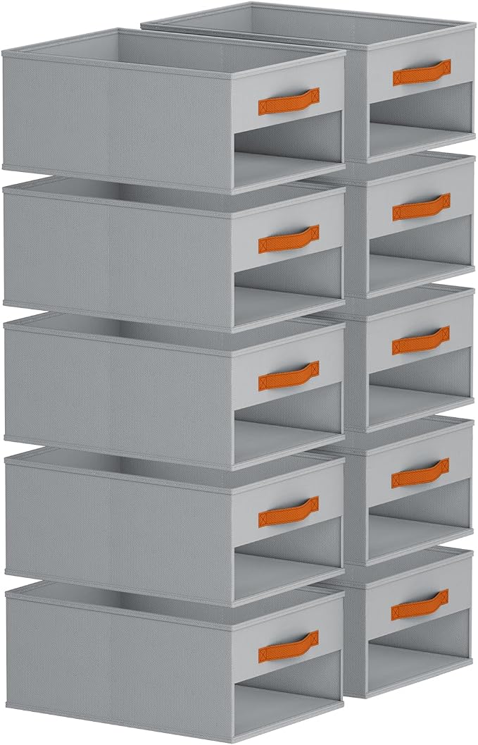 Homsorout Drawer Organizers and Storage - 10 Pack Foldable Pants Organizer with Clear Window & Handles, Fabric Closet Organizer for Clothes, Jeans, Sweaters, Towels, T-shirt, Scarf (Grey) - Image 9