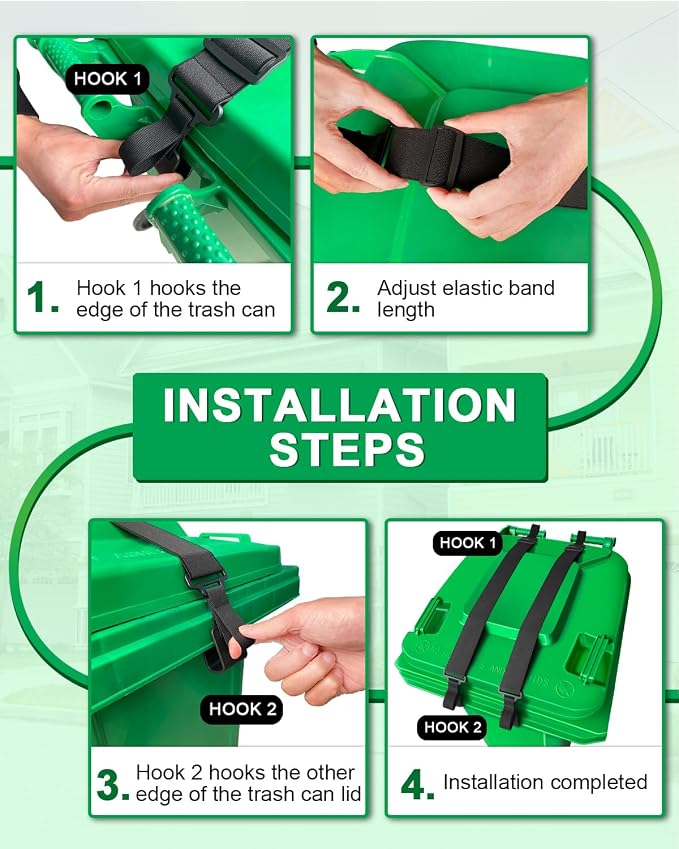 2 PCS Adjustable Double Claw Trash Can Lock Strap to Prevent Raccoons, Dogs, Mice and Other Small Animals From Rummaging, Garbage Can Lid Lock Keeps Lid Securely in Place in Strong Winds - Image 7