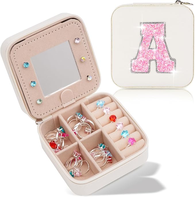 Uygafly Graduation Birthday Gifts for 4 5 6 7 8 9 10 11 12 13 Year Old Girls,Gifts for Teens Kids Daughter Sister Her,Travel Jewelry Case Small Box Organizer for Women Cute Stuff | Cream,A by Uygafly