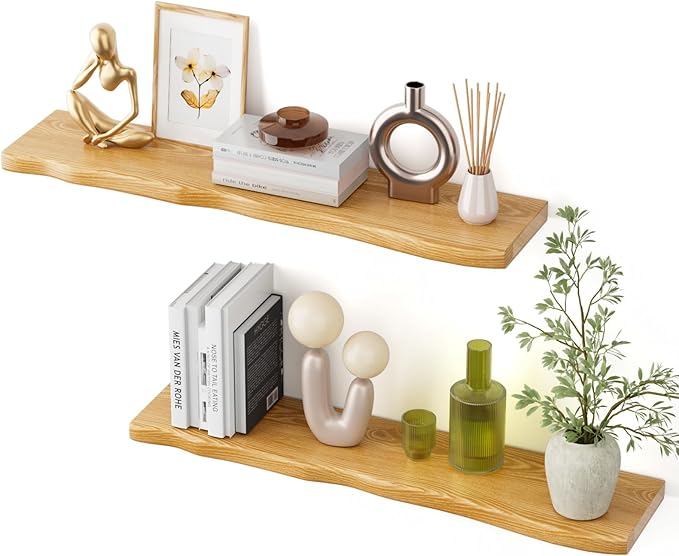 Floating Shelves for Wall Rustic Farmhouse 36 Inch Floating Shelf Bathroom Wooden Shelves for Wall Mounted Live Edge Pine Shelf with Unique Natural Grain for Living Room Bedroom Kitchen (Natural) by Unknown