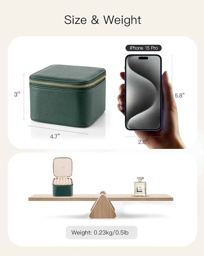 VLANDO Jewelry Travel Case,Travel Jewelry Organizer with Clear Velvet Jewelry Bags 6Pcs Zipper Pouch for Women Girl Christmas Wedding Gift-Green - Image 4