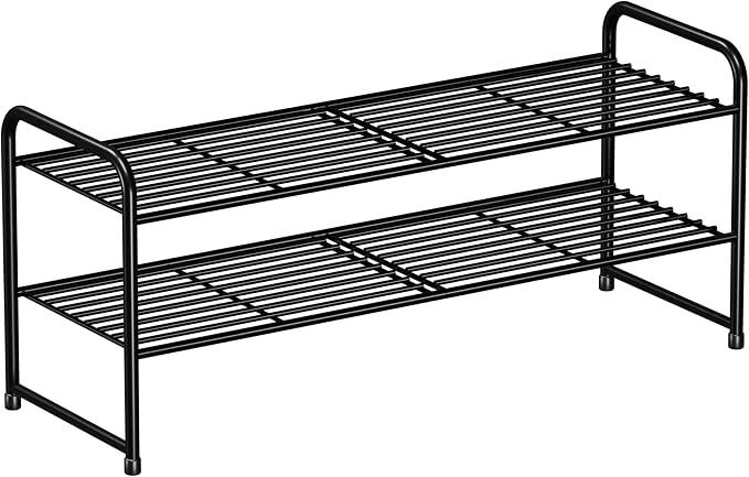 SUFAUY 2-Tier 33" Wide Shoe Rack, Closet Metal Shoe Rack Organizer Heavy Duty, Stackable, Black by SUFAUY