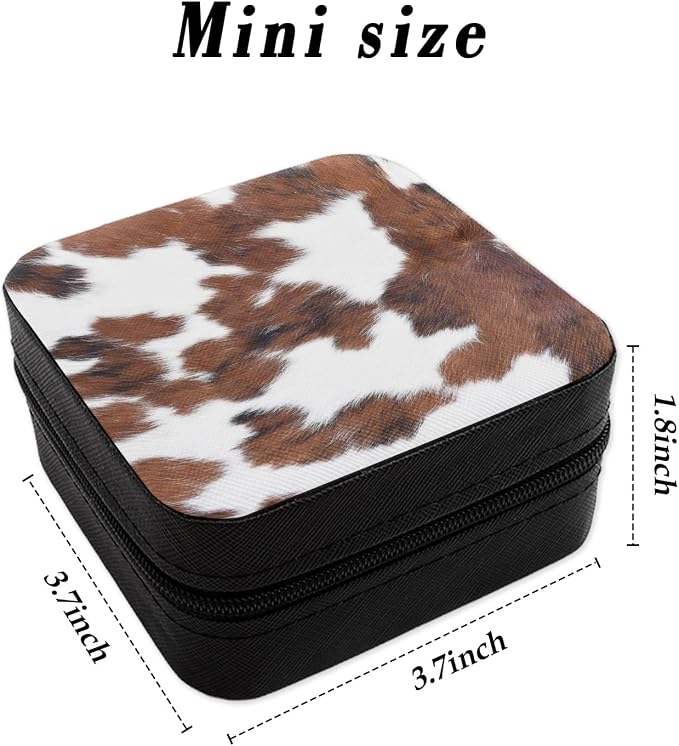 Personalized Jewelry Box Travel Size Jewelry Case Cow Print Jewellery Storage Box for Womens Mens Jewellery Organiser for Rings Necklaces Bracelets Earrings Christmas Birthday Gifts for Her - Image 2