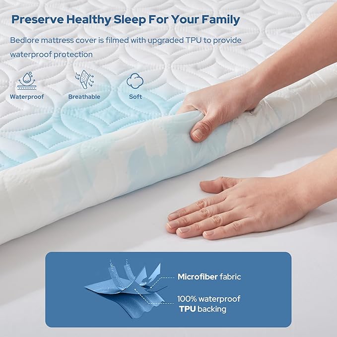 BEDLORE 2 Pack Waterproof Mattress Protector, King Size Mattress Pad with Deep Pocket 6"-18" Depth, Soft Breathable Bed Mattress Cover for Bedroom, College Dorm (White)