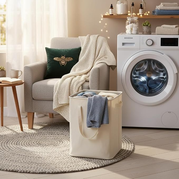 efluky Slim Laundry Basket, Narrow Laundry Hamper with Handles, Collapsible Dirty Clothes Hamper, Tall Laundry Bin for Laundry Room, Dorm and Bedroom, 90L Beige - Image 5