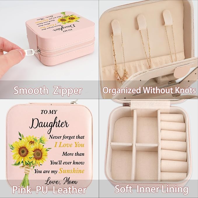 Daughter Gifts To My Daughter Sunflower Jewelry Box Valentines Mothers Day Birthday Gifts for Daughters from Mom Christmas Graduation Gift for Daughters Adult Portable Travel Jewelry Case - Image 5