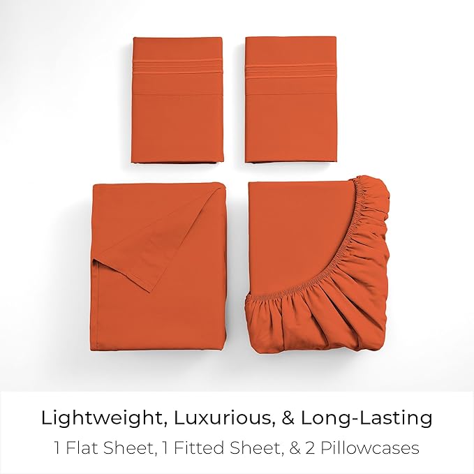 Mellanni California King Sheets Set - 4 PC Iconic Collection Bedding - Hotel Luxury, Extra Soft, Cooling Bed Sheets - Wrinkle, Fade, Stain Resistant (Cal King, Poppy Orange)