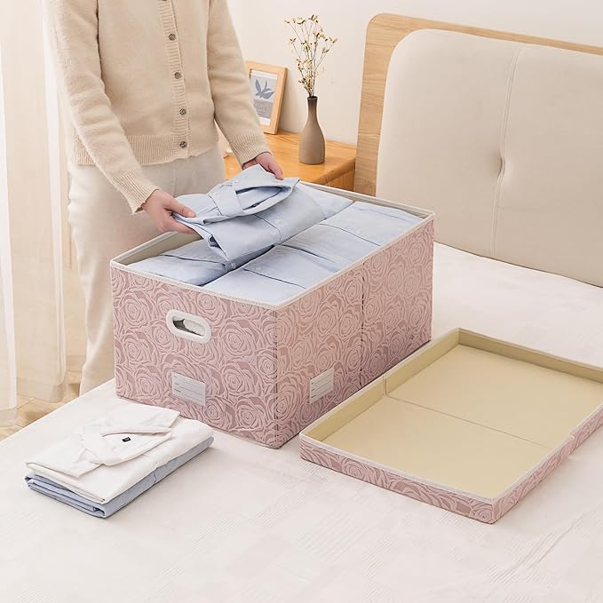 PRANDOM Extra Large Collapsible Storage Boxes with Lids Fabric Decorative Storage Bins Cubes Organizer Baskets with Cover Handles Divider for Bedroom Closet Living Room 19.7x15.7x11.6 Inch 3 Pack - Image 6