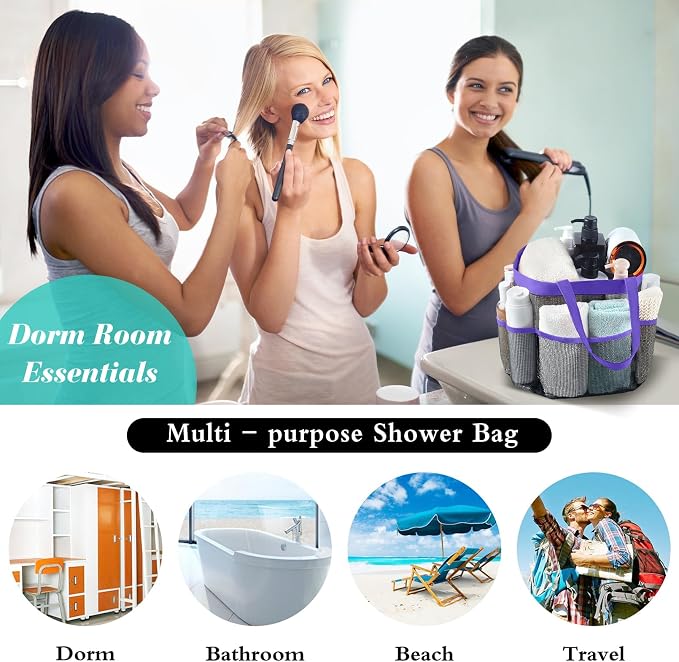 Attmu Mesh Shower Caddy Portable, Quick Dry Hanging Shower Tote Bag for College Dorm Room Essentials, Large Capacity Shower Caddy Dorm for Bathroom Gym Swimming - Image 5