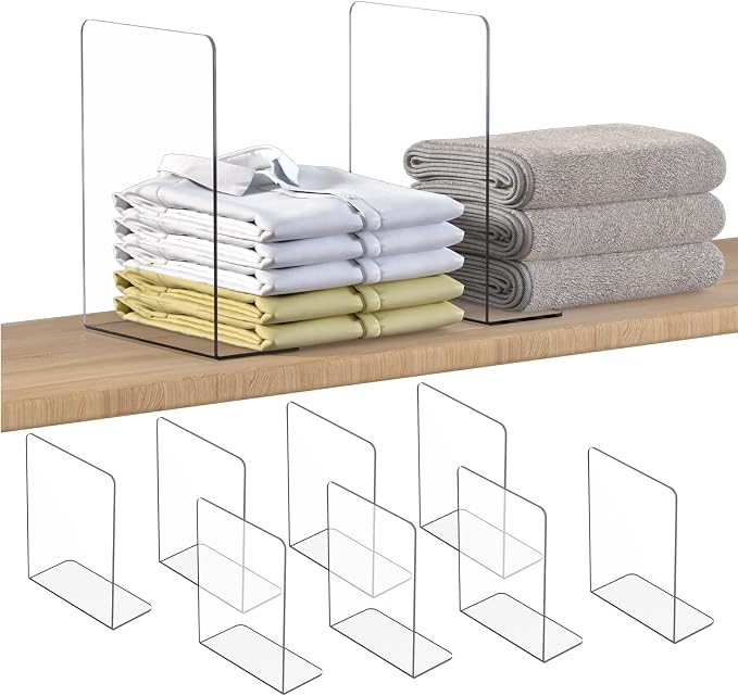 OKPOW Shelf Dividers Closet Organizer - 12" Tall X 9" Deep Acrylic Clear Sturdy Separate for Clothes Purse - Adjustable Space Saver Easy Install for Home Organization Enthusiasts 8 Pack by OKPOW