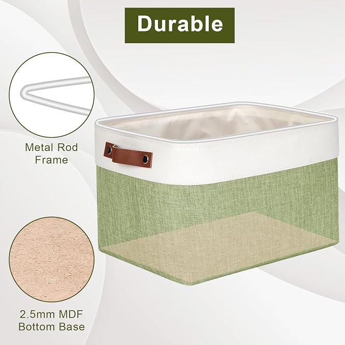 Bagnizer Storage Bins Large Fabric Storage Baskets for Shelves 3 Pack, Decorative Linen Closet Baskets with Handles for Organizing, Shelf, Clothes, Home, Office, 15x11x9.5Inches (Green&White) - Image 4