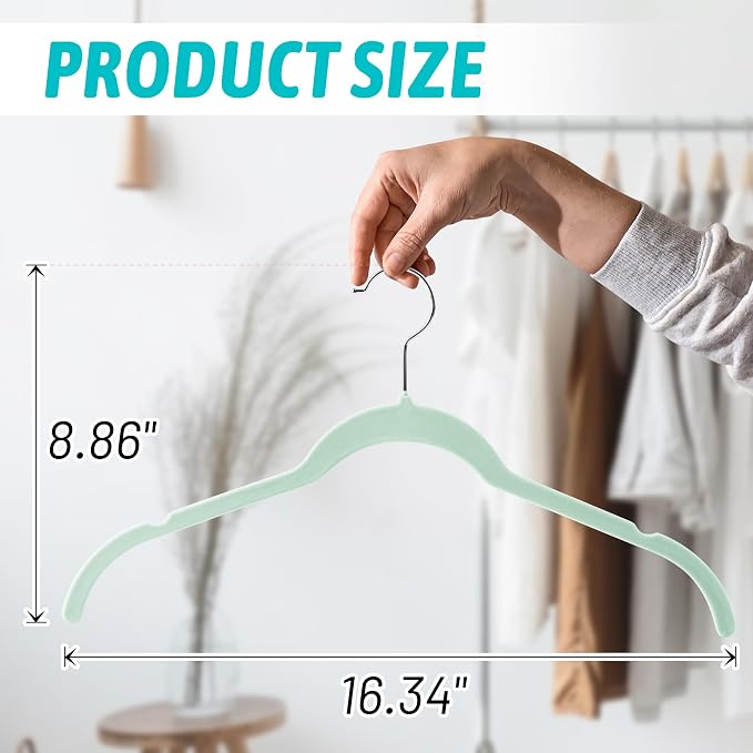 SIshynio 30 Pack Velvet Hangers – Non-Slip Slim Clothes Hangers with 360° Swivel Hook, Space-Saving Flocked Shirt Hangers for Coats, Dresses, Blouses, Suits(Green) - Image 6