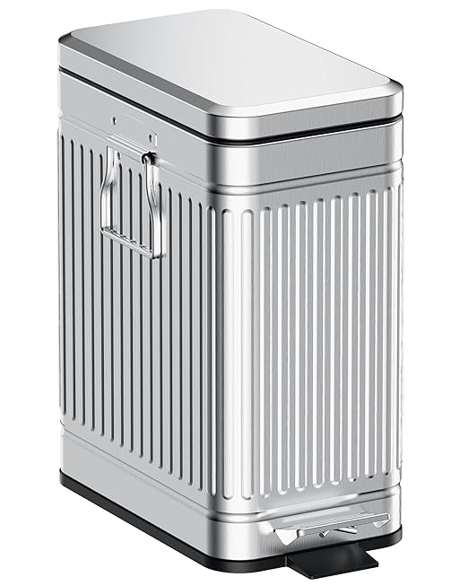 Small Trash Can with Lid Soft Close-10L/2.6 Gal Stainless Steel Outdoor Dog Poop Garbage Can-Metal Waste Bins with Pedal for Bathroom Bedroom Office-Silver by GibHerz