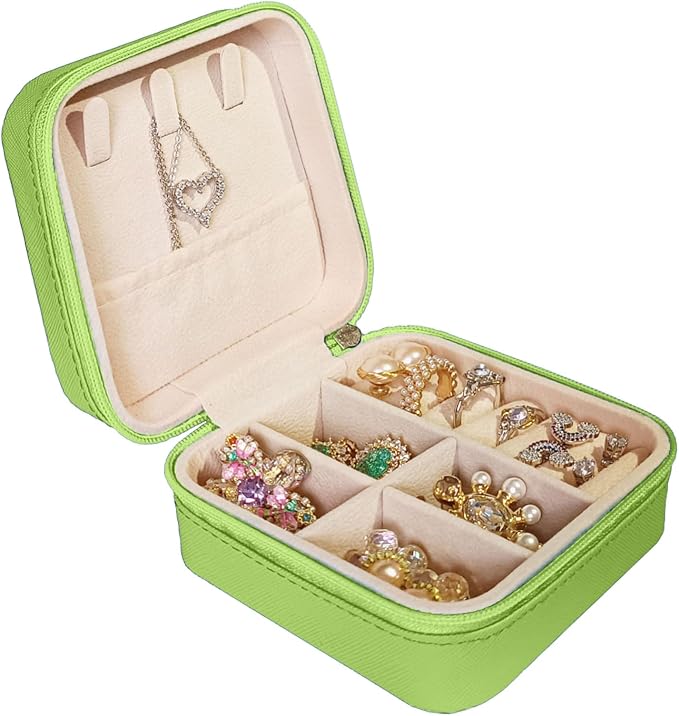 Small Travel Jewelry Box, Portable Mini Jewelry Leather Box Jewelry Ring Organizer Case Storage Holder Gift Boxes for Girls Women, Avocado green by Jemjosh