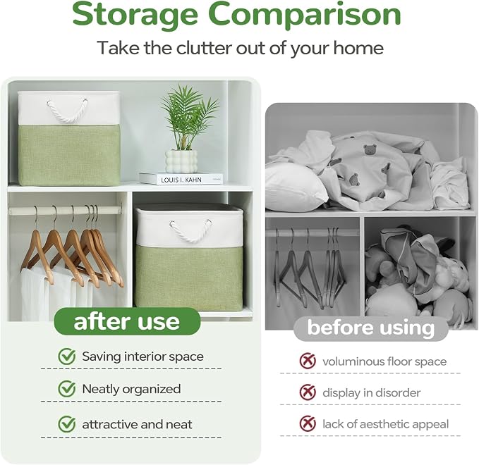 12 x 12 Inch Cube Storage Bins, 4 Pack Fabric Storage Basket with Handles, Foldable Boxes Organizer for Shelf Baskets for Home, Clothes (White/Green) - Image 8