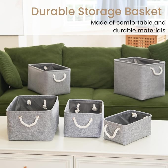 Storage Baskets for Shelves 13.8x9.8x6.7 Inch, Foldable Fabric Storage Bins with Handles, Small Storage Baskets for Organizing Closet, Office, Home Organization (1-Pack, Gray) - Image 7