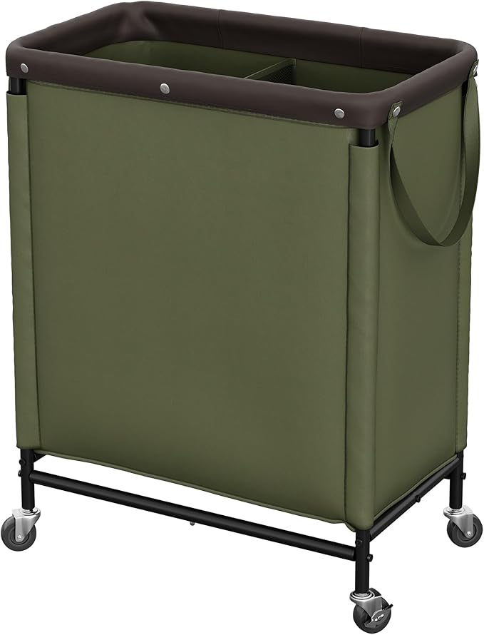 StorageWorks Laundry Hamper 2 Section, 100L Rolling Laundry Sorter Cart with Removable and Washable Liner Bag, Clothes Hamper with Wheels and Handle for Laundry Room and Bedroom, Green by StorageWorks