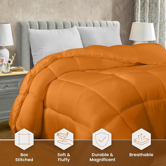 Utopia Bedding Queen Comforter Duvet Insert, Quilted Burnt Orange Comforter with Corner Tabs, Box Stitched Down Alternative Comforters Queen Size 88 x 88 inches