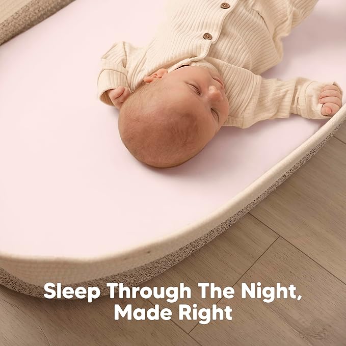 2-Pack Baby Bassinet Sheets Girl, Boy - 33x17 Viscose Derived from Bamboo Bedside Mattress Fitted Bassinet Sheets, Compatible with Halo Bassinest Swivel Sleeper, Baby Delight, Graco (Mist Rose)