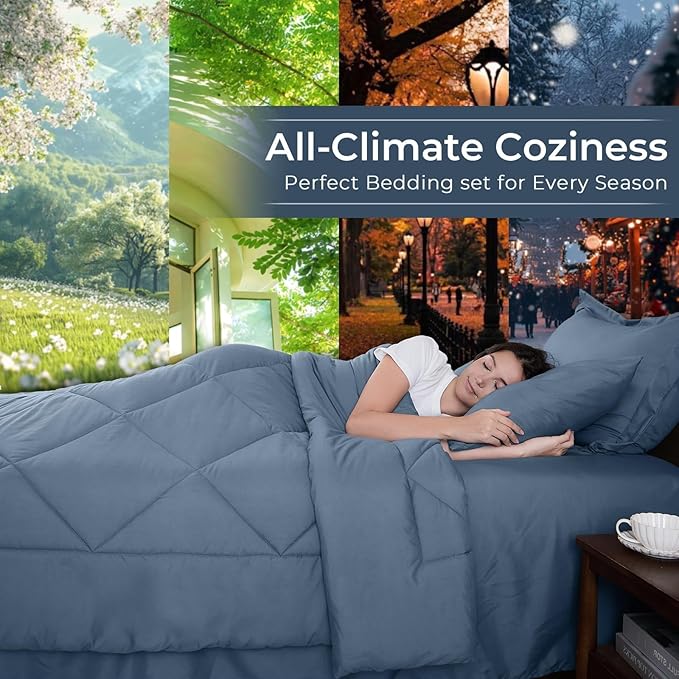 HEVUMYI Dusty Blue Twin-XL Comforter Set - 5-Piece All Season Bed in a Bag Twin-XL, Ultra Soft Bedding Set with Comforter, Flat Sheet, Fitted Sheet, Pillowcases, Pillow Shams