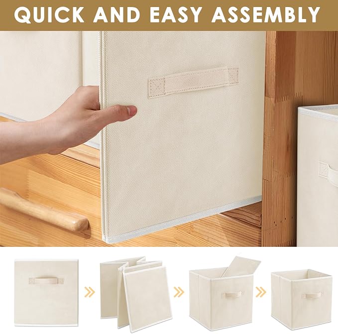 Criusia Storage Cubes, 11 Inch Clothes Storage Bins with Dual Handles (10 Pack), Fabric Collapsible Storage Bins for Shelves Closet, Cubby Organizer Bins for Clothing Toys Blanket Yarns (Beige) - Image 6