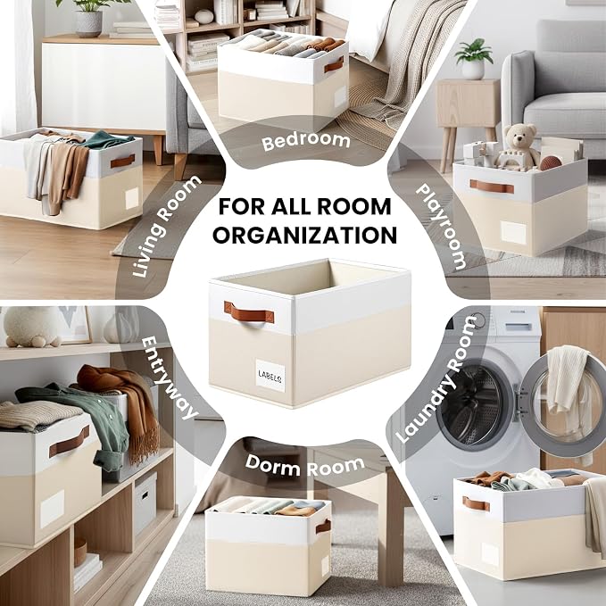 4 Pack Large Closet Storage Baskets for Shelves - 14x10 Heavy Duty Closet Shelf Organizer Bins with Handles & Labels - Decorative Collapsible Baskets for Organizing Living Room Bedroom Nursery Dorm - Image 6