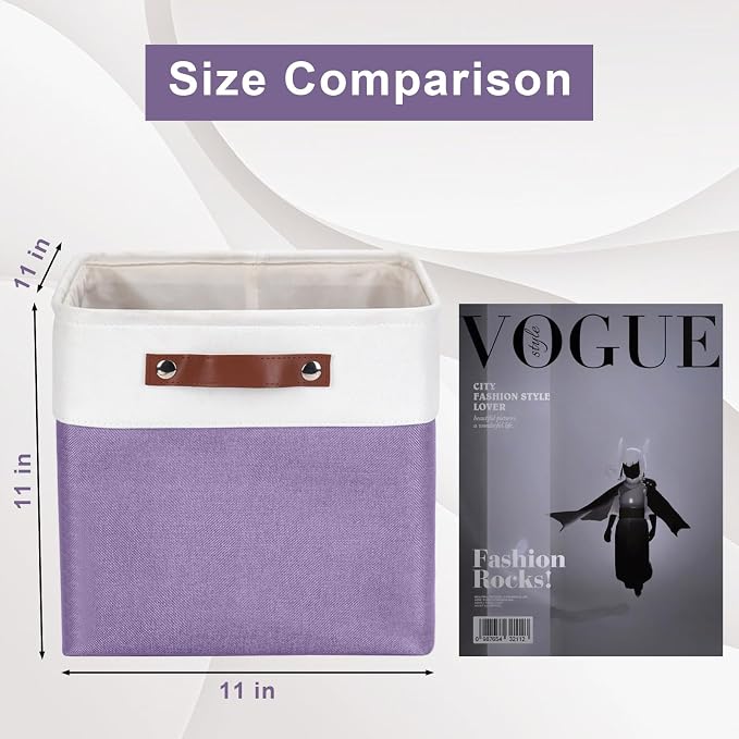 Bagnizer Collapsible Fabric Storage Cubes 11x11 Cube Storage Bins, 4 Pack Closet Baskets Box with Handles for Organizing, Shelf, Toys, Clothes, Home, Office, Nursery (Purple&White) - Image 2