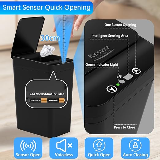 3 Pack Automatic Small Bathroom Trash Can with Lid - 2.5 Gallon Touchless Garbage Can, Motion Sensor Smart Trash Bin, Slim Dog Proof Trashcan, Waterproof Wastebasket for Bedroom Office Kitchen (Black) - Image 4