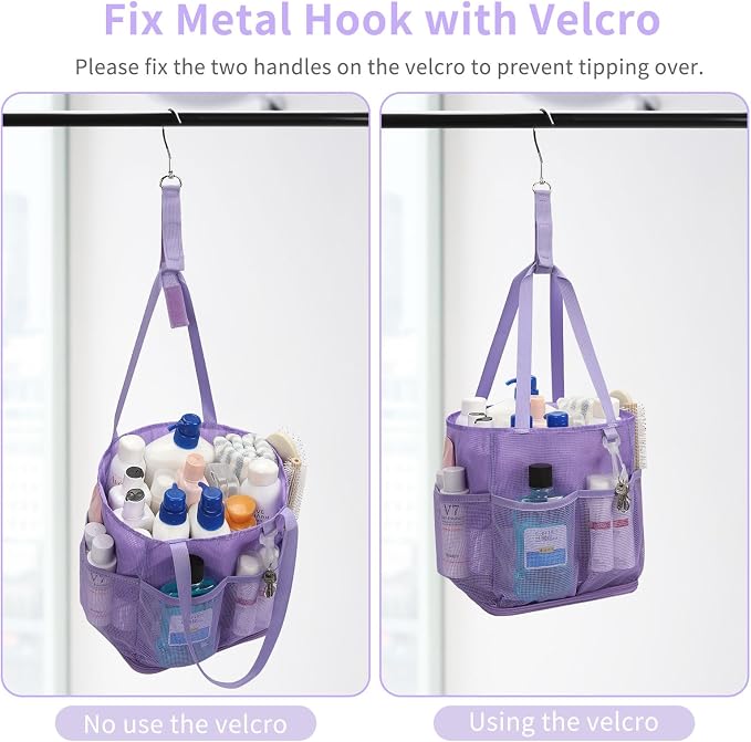 Mesh Shower Caddy Portable for College Dorm Room Essentials, Shower Tote Bag with Hanging Hook and Drawstring, Quick Dry Toiletry Bag with 6 Pockets for Bathroom, Swimming, Gym, Camping, Beach, Travel - Image 4