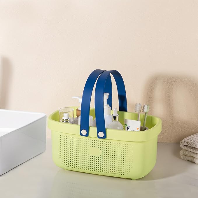 JiatuA Plastic Storage Basket with Handle Portable Shower Caddy Tote Organizer Basket Bin for Bathroom Kitchen Dorm Room Bedroom, ‌Yellow - Image 2