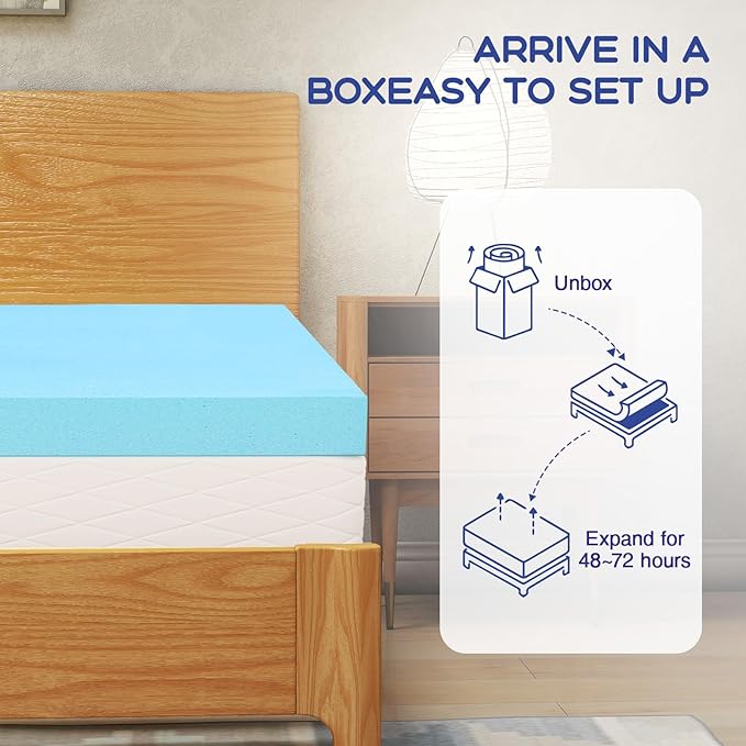 VALUXE Twin XL Mattress Topper 2 Inch Cooling Gel Memory Foam, CertiPUR-US Certified Topper & Pad for Back Pain Relief, Soft Breathable Bedding with Pressure Relief (Blue)