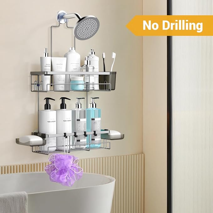 AKTECKE Shower Caddy Hanging Bathroom Organizer: Rustproof Shelf for Inside Shower - No Drilling Racks Over Showerhead - Bath Shelves for Shampoo Soap - Image 5