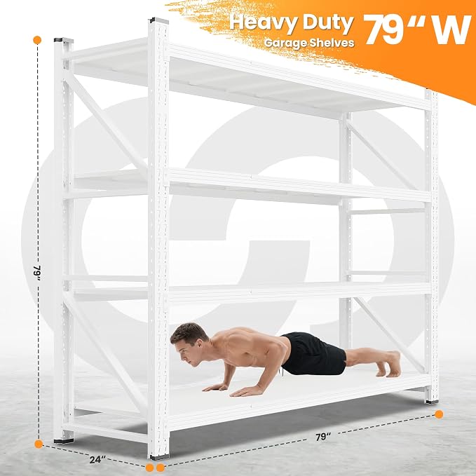 79”W Garage Shelving Heavy Duty, 7000LBS Metal Storage Shelves, 24” Deep Storage rack shelf, Steel Tall Industrial Shelving , 4 Tier Adjustable Standing Shelf for Warehouse / Shop 79"W x 24"D x 79"H - Image 2