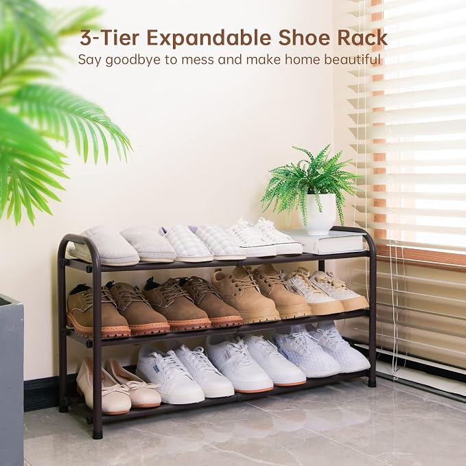 Gonfoam 3-Tier Expandable Shoe Rack,Adjustable Shoe Shelf Storage Organizer Heavy Duty Metal Free Standing Shoe Rack for Entryway Closet Doorway (Bronze) - Image 2