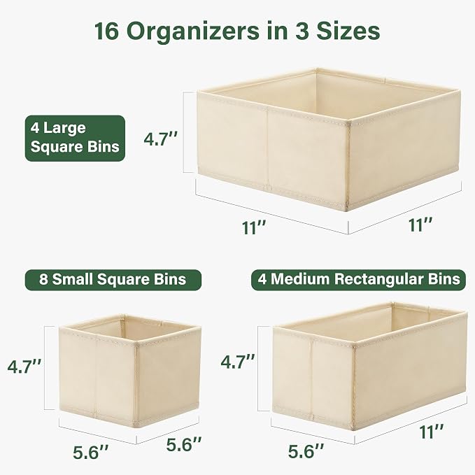 Kootek 16 Pack Drawer Organizer Clothes, Dresser Drawer Organizers for Clothing Fabric Foldable Closet Organizers and Storage Bins for Baby Clothes, Nursery, Underwear, Bras, Socks - Image 2