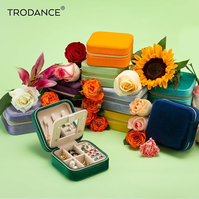TRODANCE Plush Velvet Travel Jewelry Case Organizer, Small Travel Jewelry Box,Portable Jewelry Box Travel Mini Organizer Portable Display Storage Box For Rings Earrings Necklaces (4 Color 4 Packs) - Image 2
