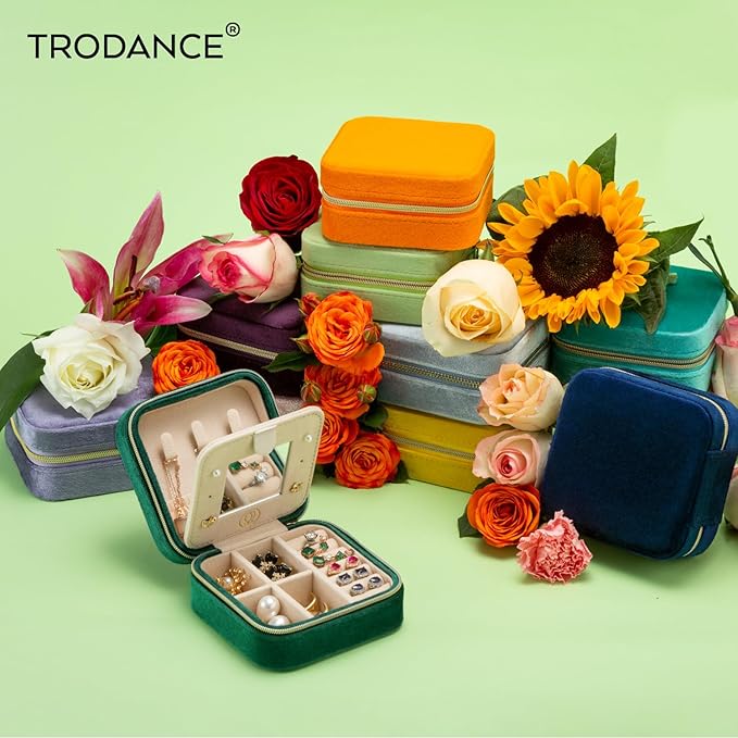 TRODANCE Plush Velvet Travel Jewelry Case Organizer, Small Travel Jewelry Box,Portable Jewelry Box Travel Mini Organizer Portable Display Storage Box For Rings Earrings Necklaces (Orange) - Image 6